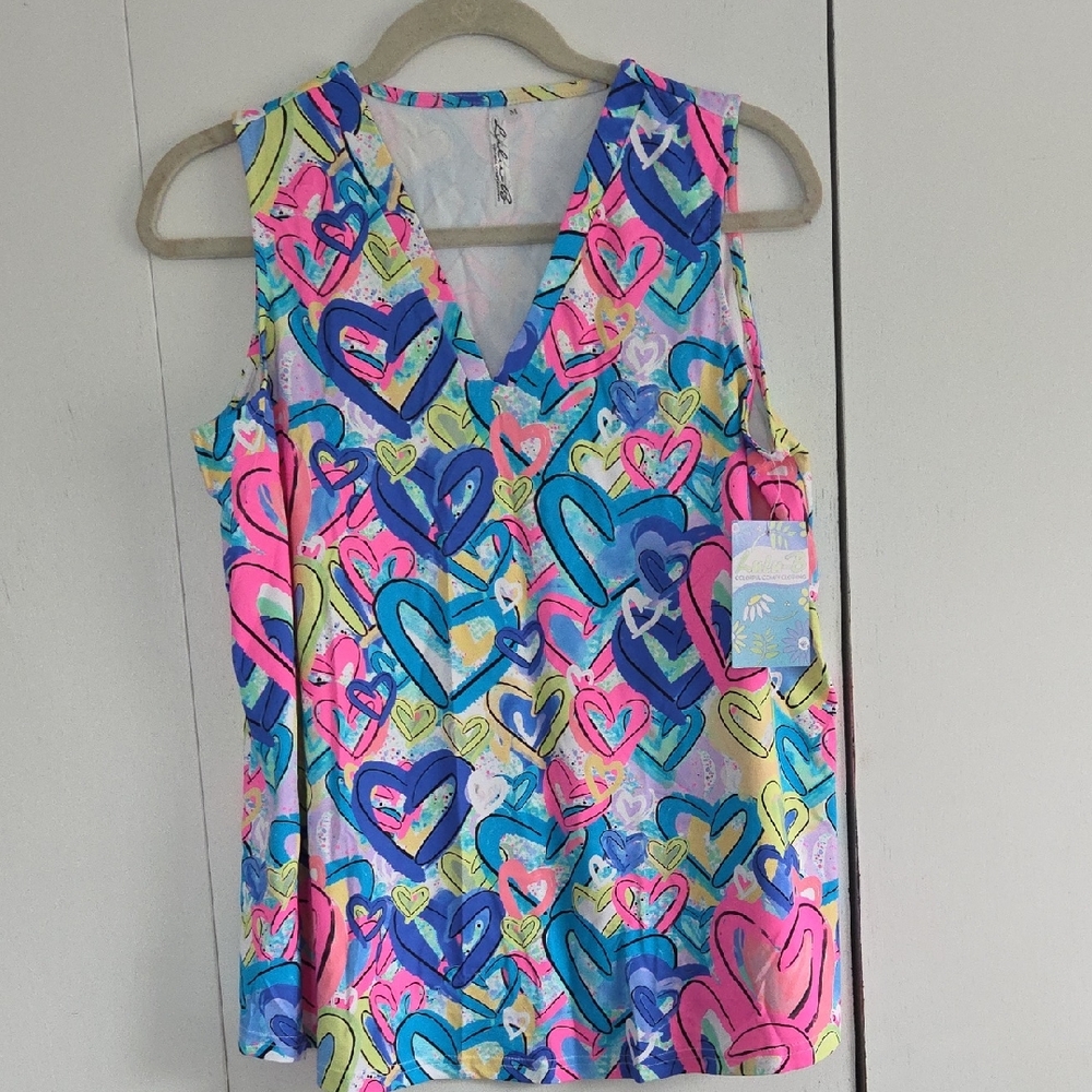 Lulu-B Multicolor Heart and Floral Sleeveless Top